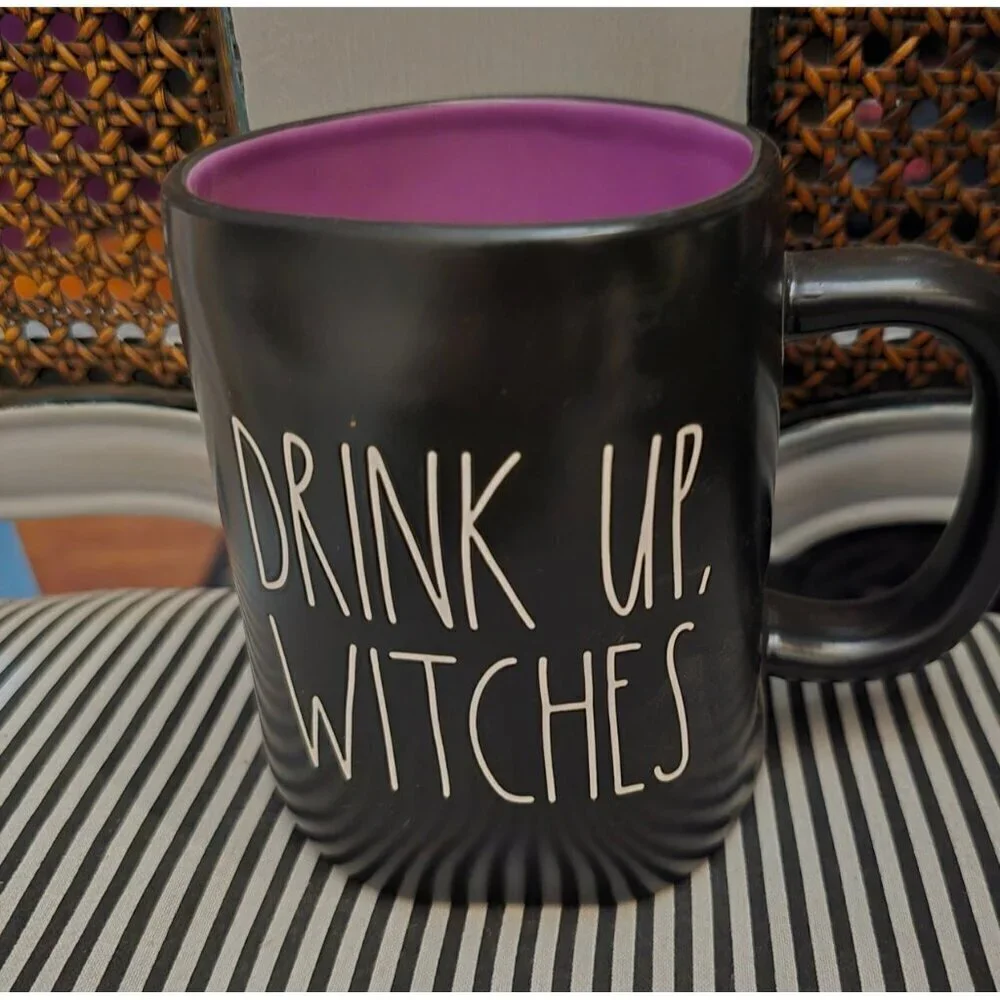 NWT Rae Dunn Halloween Drink Up Witches Coffee Mug Purple Interior